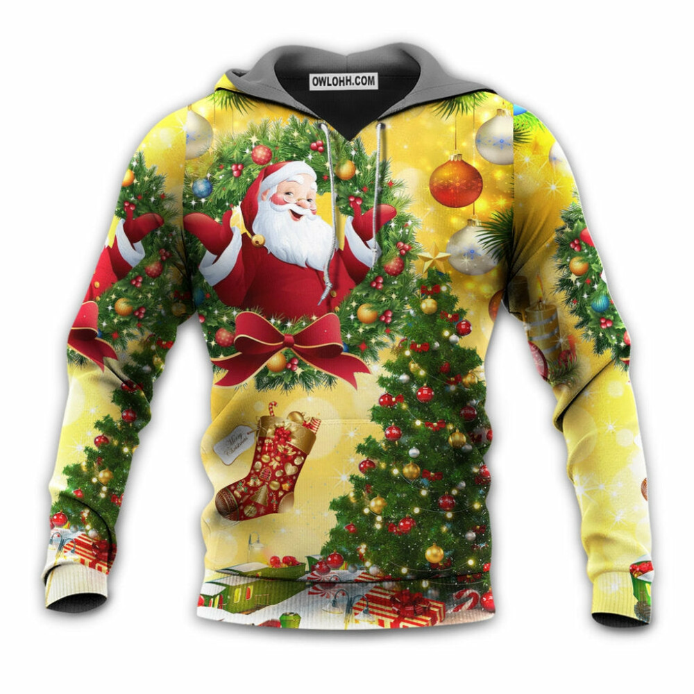 Christmas Tree Yellow Santa Claus - Hoodie - Owl Ohh - Owl Ohh