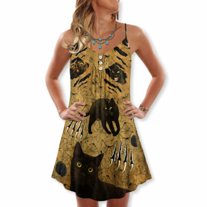 Black Cat Put Your Paws Up Cool - V-neck Sleeveless Cami Dress - Owl Ohh - Owl Ohh