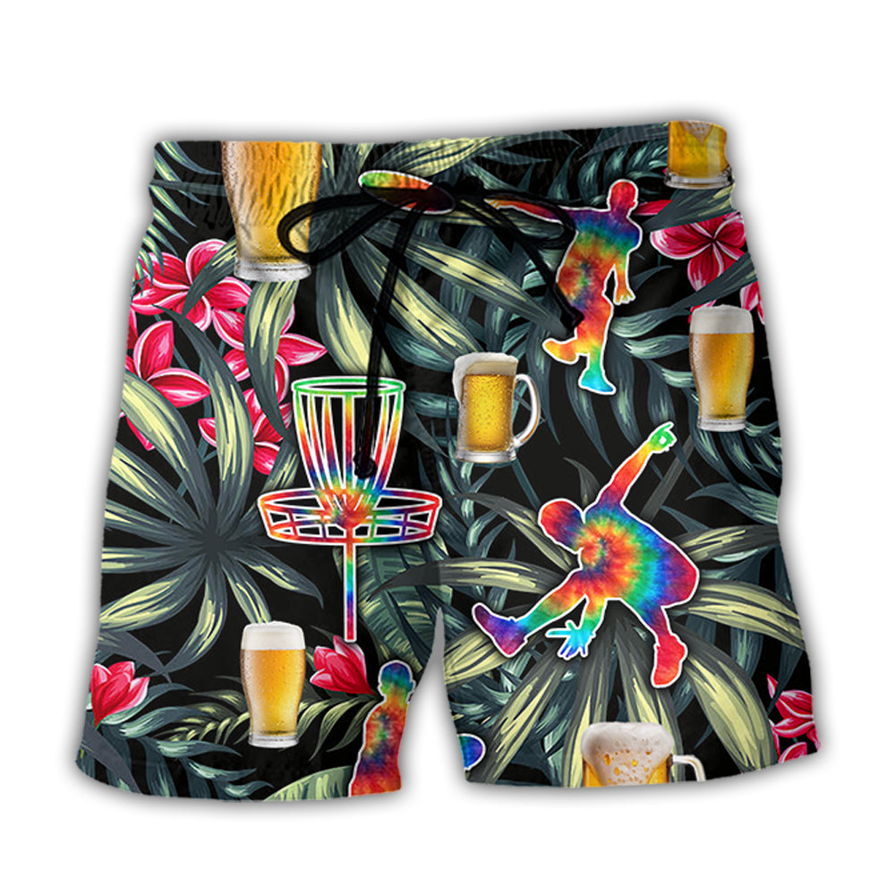 Beer And Disc Golf Tropical Flower Tie Dye - Beach Short - Owl Ohh - Owl Ohh