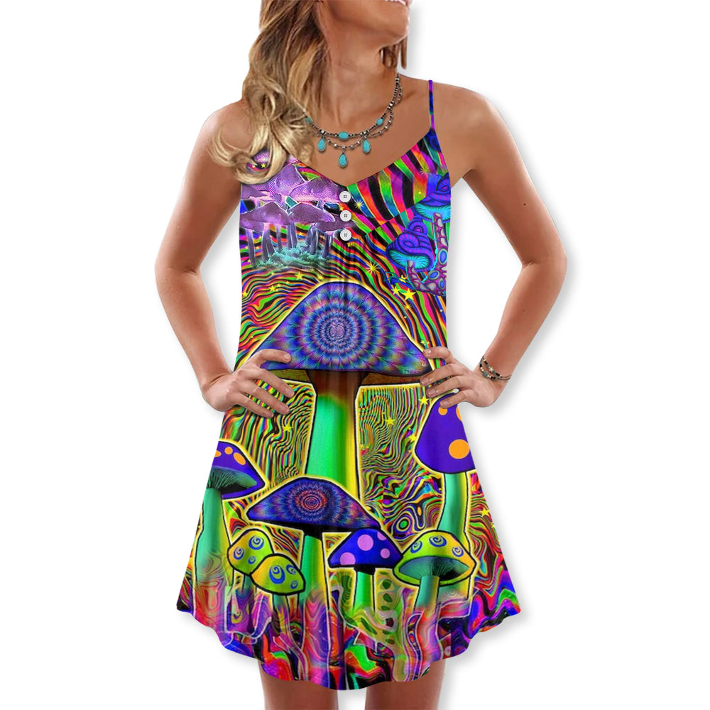 Hippie Mushroom Stunning Magic Style - V-neck Sleeveless Cami Dress - Owl Ohh - Owl Ohh