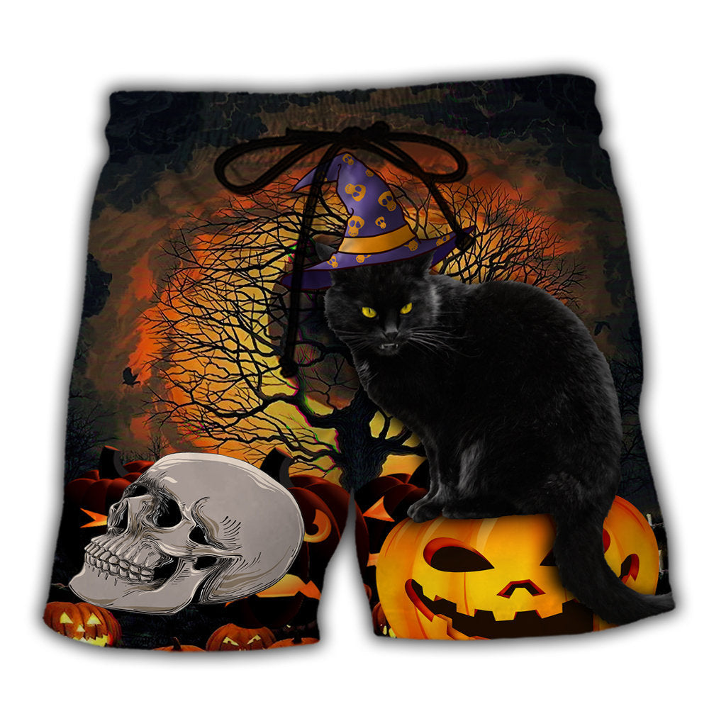 Halloween Black Cat Scary Pumpkin - Beach Short - Owl Ohh - Owl Ohh