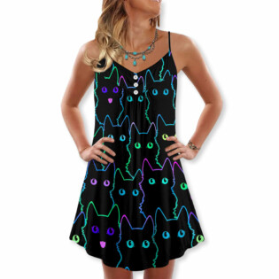 Cat Cute Little Kitten Neon - V-neck Sleeveless Cami Dress - Owl Ohh - Owl Ohh