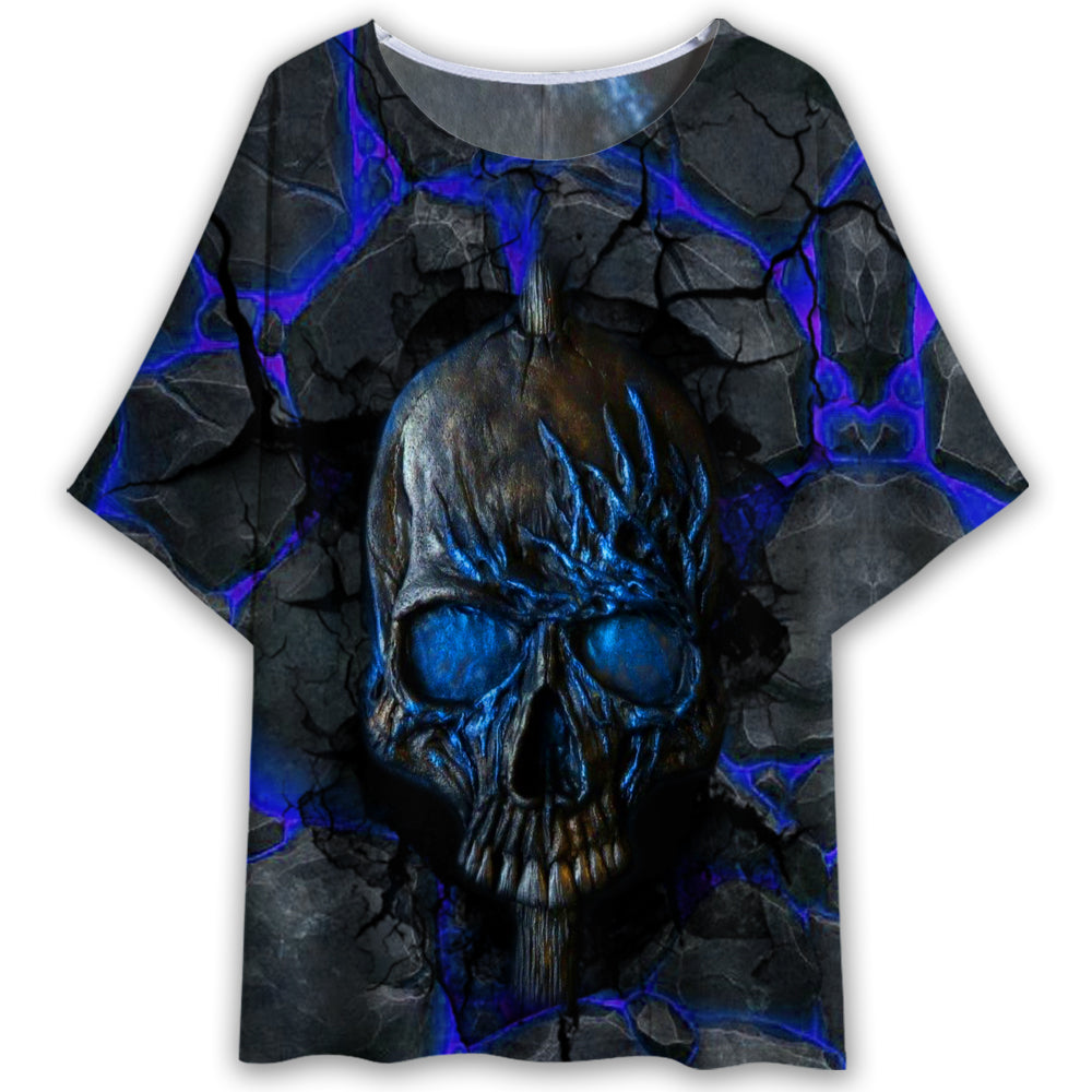 Skull Blue Lighting Style - Women's T-shirt With Bat Sleeve - Owl Ohh - Owl Ohh