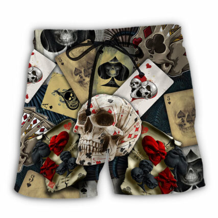 Skull Gambling Card Retro Art - Beach Short - Owl Ohh - Owl Ohh