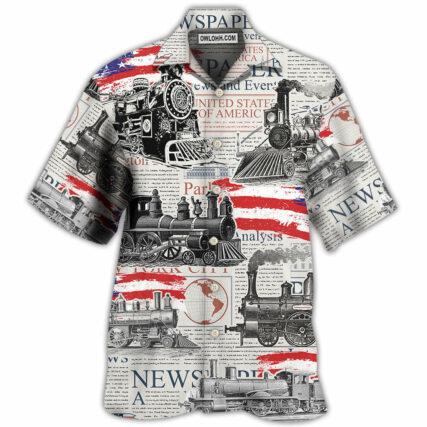 Train Independence Day Retro Train US Flag - Hawaiian Shirt - Owl Ohh - Owl Ohh