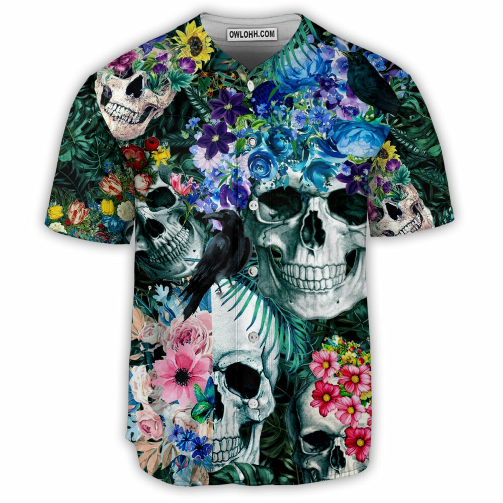 Skull Love Flowers Smile Happy - Baseball Jersey - Owl Ohh - Owl Ohh