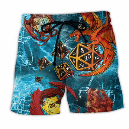 Dragon D20 Love Life Blue Mysterious Dragon Blue - Beach Short - Owl Ohh - Owl Ohh