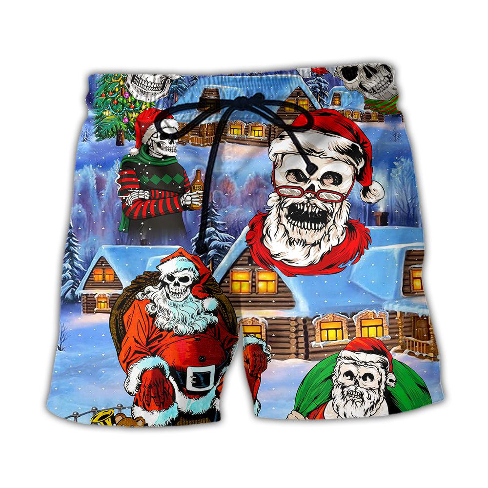 Christmas Skull Santa In The Town Love Xmas - Beach Short - Owl Ohh - Owl Ohh