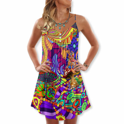 Hippie Colorful Love Life - V-neck Sleeveless Cami Dress - Owl Ohh - Owl Ohh