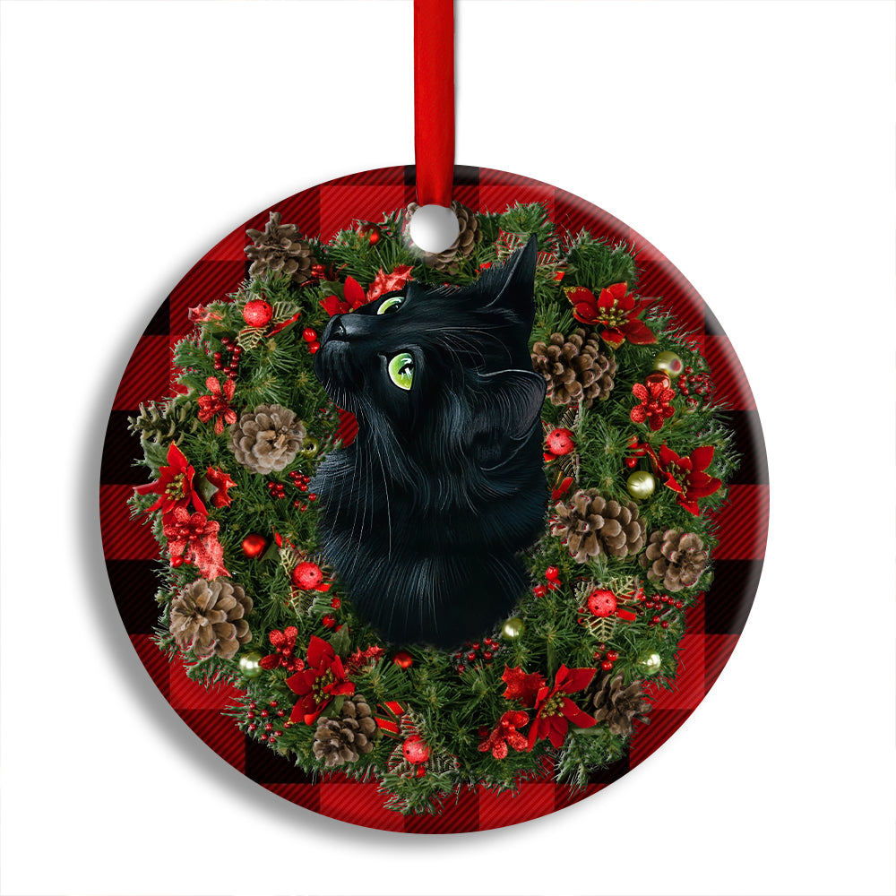 Christmas Black Cat Meowy Catmas - Circle Ornament - Owl Ohh - Owl Ohh