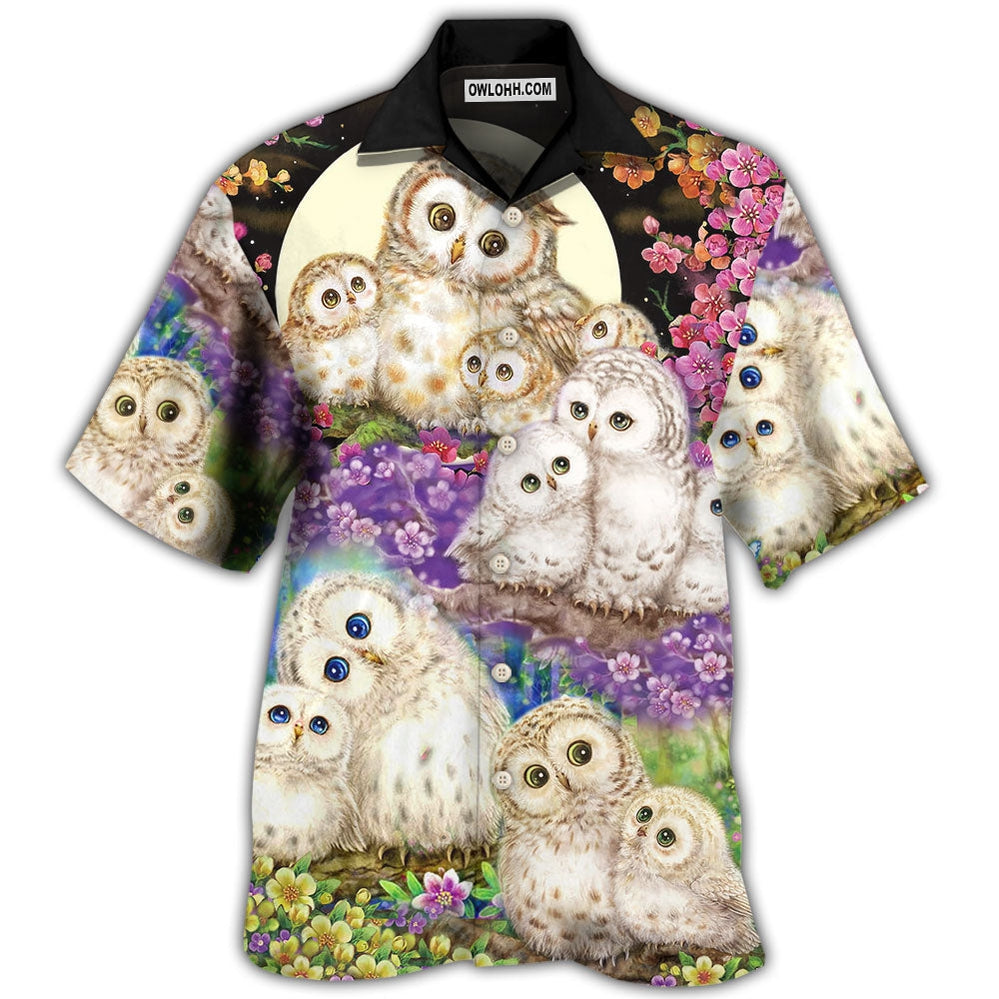Owl Family And Flowers - Hawaiian Shirt - Owl Ohh - Owl Ohh