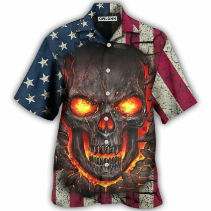 Skull Burning Angry American Flag Vintage - Hawaiian Shirt - Owl Ohh - Owl Ohh