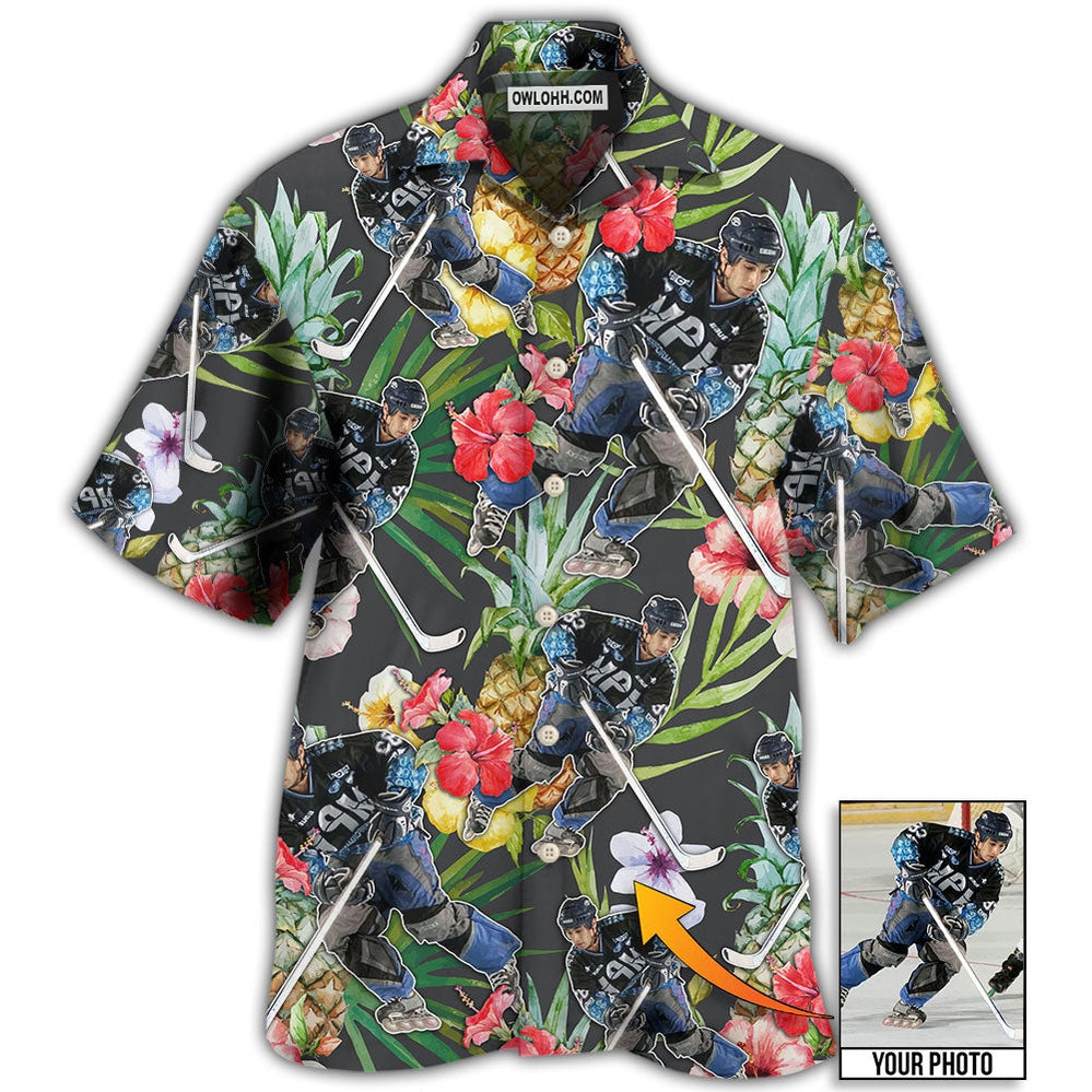 Hockey Tropical Flower Pineapple Custom Photo - Hawaiian Shirt - Owl Ohh - Owl Ohh