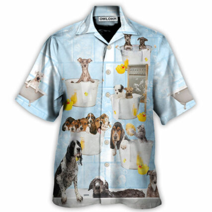 Dog Grooming Shower Happy In Bathroom - Hawaiian Shirt - Owl Ohh - Owl Ohh