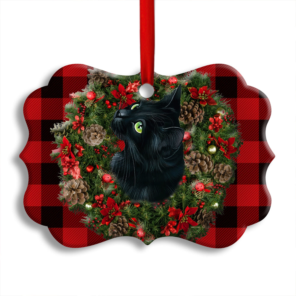 Christmas Black Cat Meowy Catmas - Horizontal Ornament - Owl Ohh - Owl Ohh