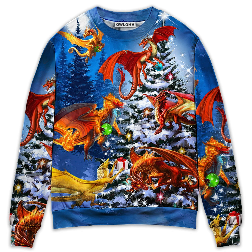 Christmas Dragon Family In Love Light Art Style - Sweater - Ugly Christmas Sweaters - Owl Ohh - Owl Ohh