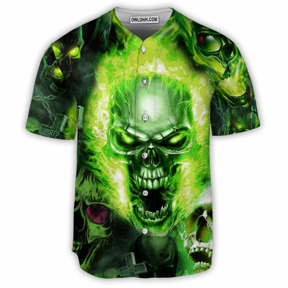 Skull Green Fear No Man - Baseball Jersey - Owl Ohh - Owl Ohh