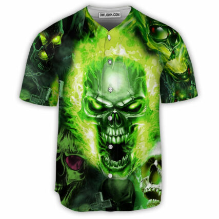 Skull Green Fear No Man - Baseball Jersey - Owl Ohh - Owl Ohh