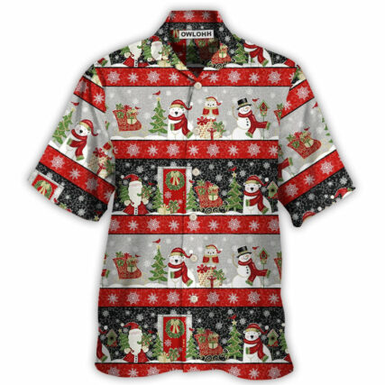 Christmas Santa Claus And Snowman Happy Xmas - Hawaiian Shirt - Owl Ohh - Owl Ohh