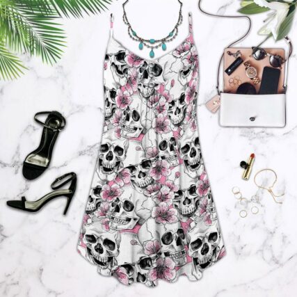 Skull Pink Flowers Summer Tropical - Summer Dress - Owl Ohh - Owl Ohh