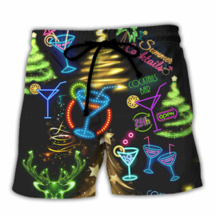 Cocktail Christmas Neon Art Drinking - Beach Short - Owl Ohh - Owl Ohh
