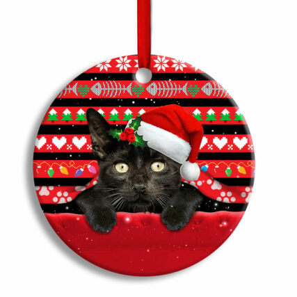 Christmas Black Cat Funny Xmas Decor Tree Hanging - Circle Ornament - Owl Ohh - Owl Ohh