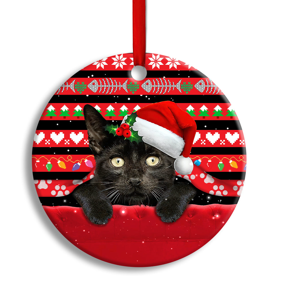Christmas Black Cat Funny Xmas Decor Tree Hanging - Circle Ornament - Owl Ohh - Owl Ohh