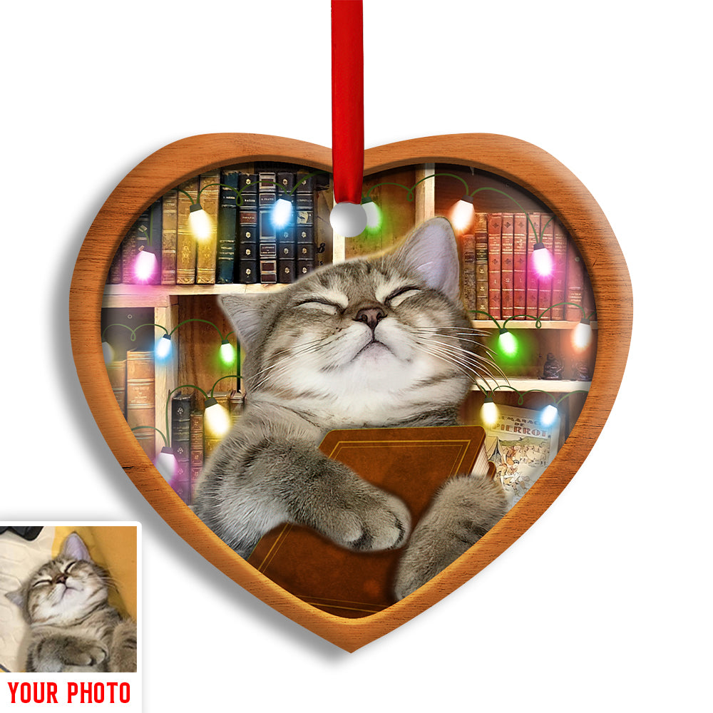 Christmas Funny Cat Lover Book Library Light Decor Tree Hanging Custom Photo Personalized - Heart Ornament - Owl Ohh - Owl Ohh