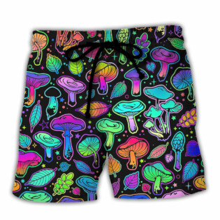 Mushroom Neon Colorful Bright With Leaf - Beach Short - Owl Ohh - Owl Ohh