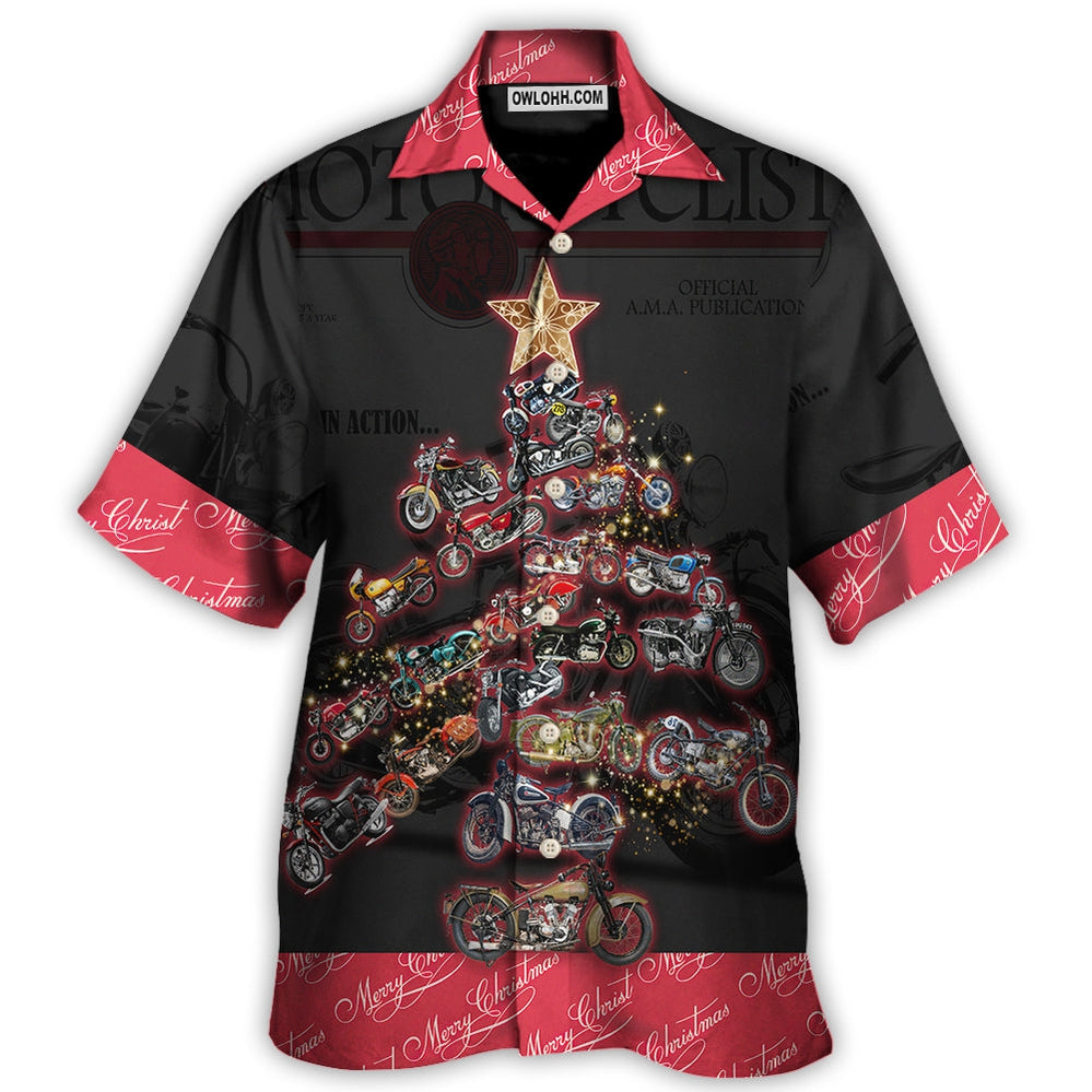 Christmas Motorcycle Tree Retro Style - Hawaiian Shirt - Owl Ohh for men and women, kids - Owl Ohh