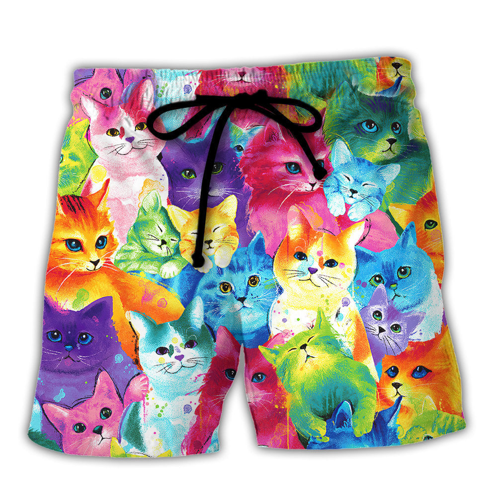 Cat Colorful Little Cute Kitten Happy Life - Beach Short - Owl Ohh - Owl Ohh