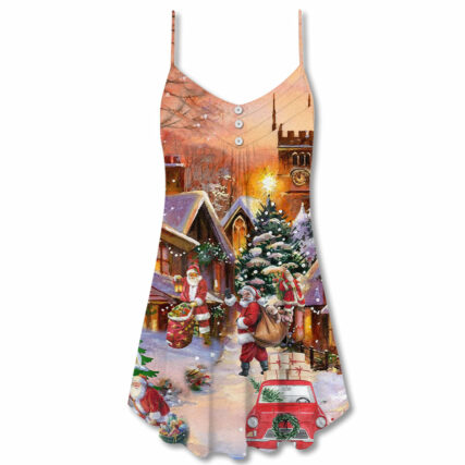 Christmas Santa Is Delivering Love - V-neck Sleeveless Cami Dress - Owl Ohh - Owl Ohh