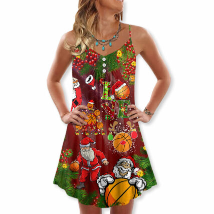 Santa Love Basketball Merry Christmas - V-neck Sleeveless Cami Dress - Owl Ohh - Owl Ohh