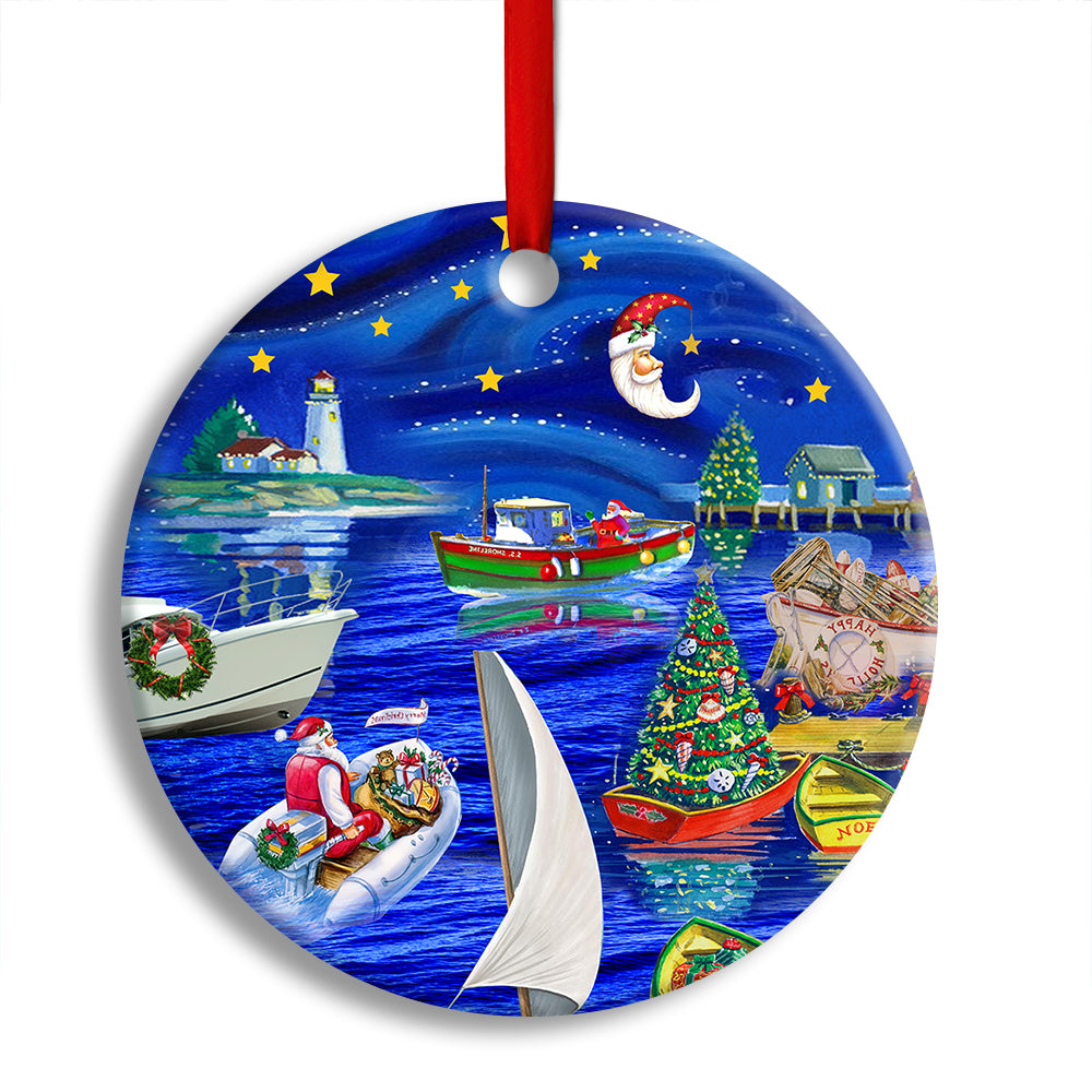Christmas Boat Merry Xmas And Happy New Year Custom Photo Personalized - Circle Ornament - Owl Ohh - Owl Ohh