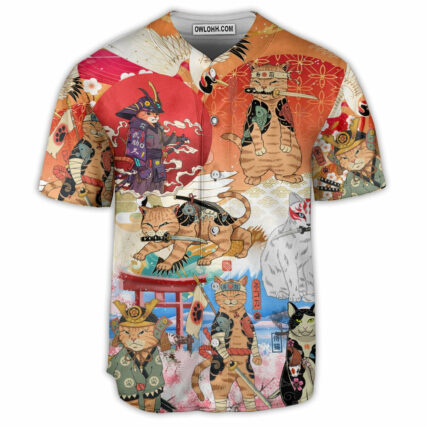Samurai Cat Funny Art Japanese - Baseball Jersey - Owl Ohh