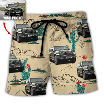 Jeep Cactus in Desert Custom Photo - Beach Short - Owl Ohh - Owl Ohh
