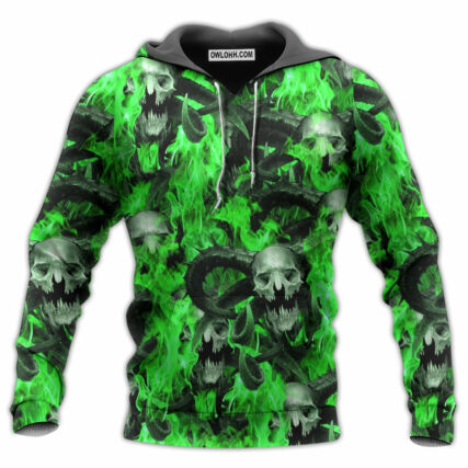 Skull Green Flame Burn - Hoodie - Owl Ohh - Owl Ohh
