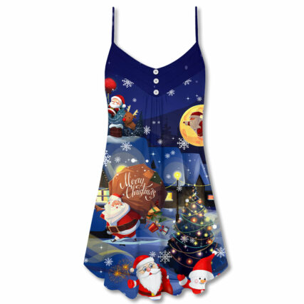 Christmas Love Santa And Gifts - V-neck Sleeveless Cami Dress - Owl Ohh - Owl Ohh