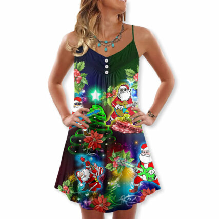 Music Funny Santa Merry Christmas Snow - V-neck Sleeveless Cami Dress - Owl Ohh - Owl Ohh