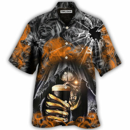 Skull Dark Drinking Orange Smoke Lighting - Hawaiian Shirt - Owl Ohh - Owl Ohh