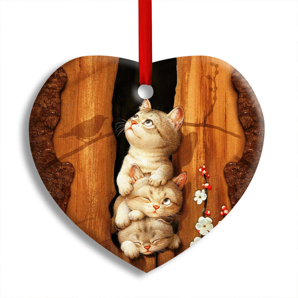 Cat Kitten Happy Life - Heart Ornament - Owl Ohh - Owl Ohh