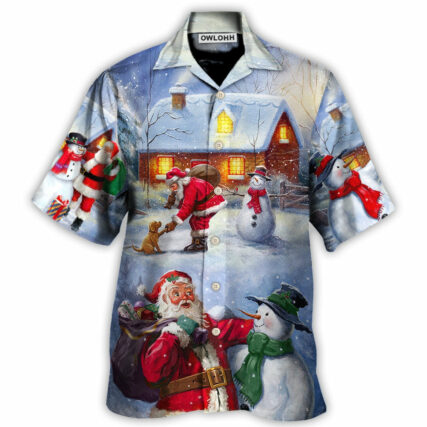 Christmas Santa Love Snowman In The Village Gift For Xmas - Hawaiian Shirt - Owl Ohh - Owl Ohh