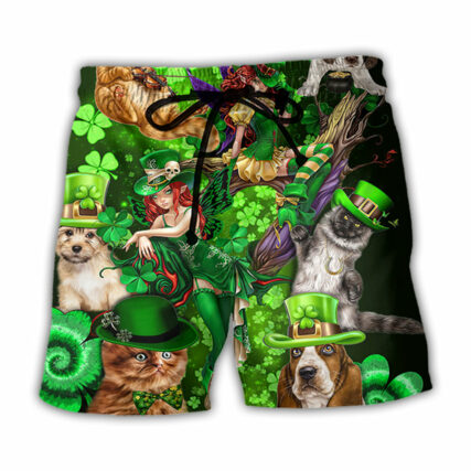 Irish Cat Girl St Patrick's Day Green Light - Beach Short - Owl Ohh - Owl Ohh