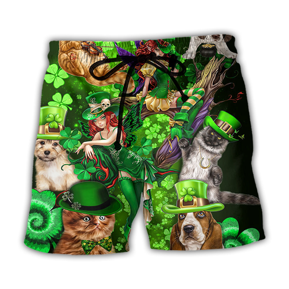 Irish Cat Girl St Patrick's Day Green Light - Beach Short - Owl Ohh - Owl Ohh