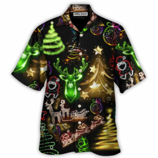 Christmas Neon Art Christmas Tree And Snowman Cool - Hawaiian Shirt - Owl Ohh - Owl Ohh