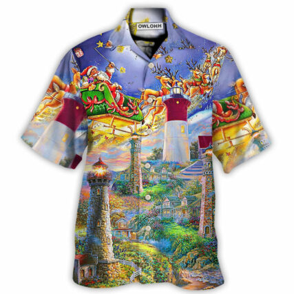 Lighthouse Christmas Santa Home The Light Is - Hawaiian Shirt - Owl Ohh - Owl Ohh