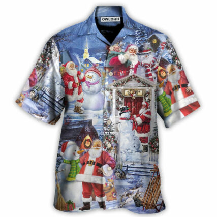 Christmas Santa And Snowman Happy Holiday Christmas - Hawaiian Shirt - Owl Ohh - Owl Ohh