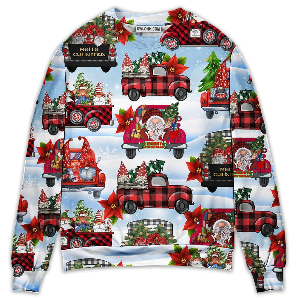 Gnome And Christmas Truck Merry Xmas - Sweater - Ugly Christmas Sweaters - Owl Ohh - Owl Ohh