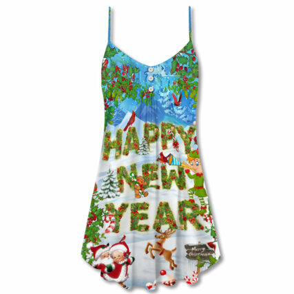 Christmas Happy New Year Snow - V-neck Sleeveless Cami Dress - Owl Ohh - Owl Ohh