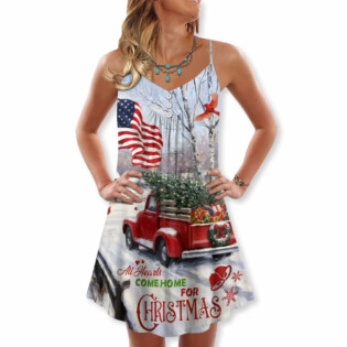 Christmas All Hearts Come Home Red Truck With Cardinal - V-neck Sleeveless Cami Dress - Owl Ohh - Owl Ohh